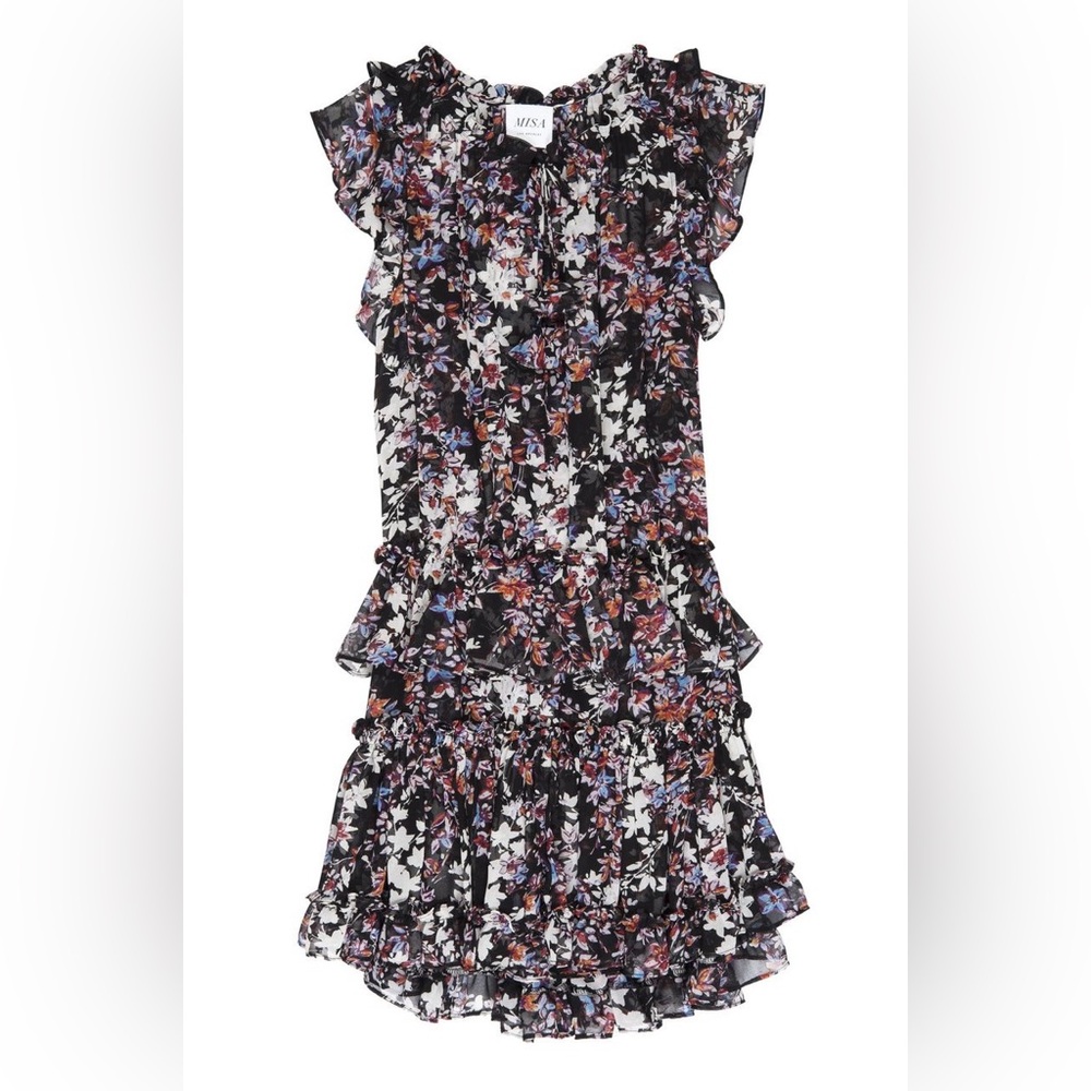 Misa Los Angeles Black Floral Ruffle Tiered Dress